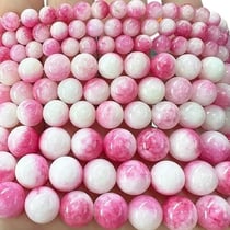 Fil de 46 perles ronde en pierre en pierre naturelle CALCEDOINE ROSE BLANC 8 mm