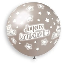 1 Ballon Argent Joyeux Anniversaire Ø80cm