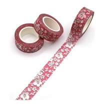 Washi masking Tape ruban adhésif scrapbooking décoration 1,5 x 9 m FLEUR FOND ROUGE