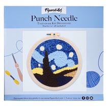 Figured'Art Punch Needle Kit Complet pour Adultes et Enfants - Belle Nuit Etoilée - Parfait pour Débutant. Set prêt à broder taille 20x20cm avec cadre circulaire