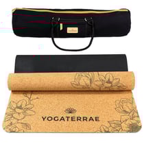 Tapis Yoga Antidérapant Liège-Caoutchouc naturel MAGNOLIAS 183x66x0,5cm + Sangle + Sac de Transport