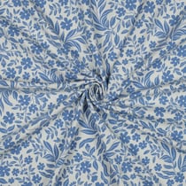 Tissu Jersey Coton imprimé Petites Fleurs Bleues sur fond Blanc