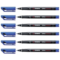 Lot de 6 marqueurs permanents pointe fine 0,4 mm - STABILO OHPen - Bleu