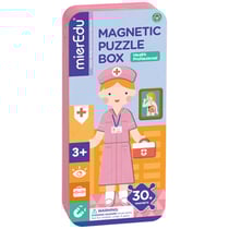 MierEdu BOÎTE DE PUZZLE MAGNÉTIQUE voyage: MÉDECIN 9x3,3x20,3cm, contient 2 scènes et plus de 30 pièces de puzzle magnétiques, dans une boîte en métal, 3+