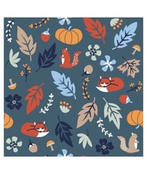Tissu coton animaux et feuillage de 150 cm de largeur forestbleu vendu par 50 cm
