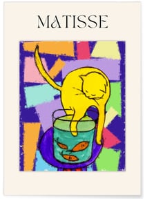 Affiche Matisse - Chat Curieux et Poissons | A3 : 29,7x42cm
