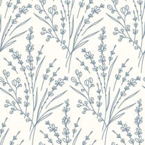 Tissu Popeline de Coton Brins Bleu grisé sur fond Ecru