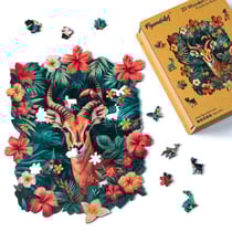 Puzzle en Bois Adulte et Enfant Figured'Art 200 pièces Animaux - Girafe et Fleurs - Design Original 23x28,7 cm Forme Unique avec Coffret en bois Premium, Parfait pour Offrir en Cadeau