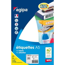 Apli 114014 - Etiquettes multi-usage blanches 48,50 x 25mm A5