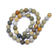 Fil de 42 perles ronde en pierre naturelle fabrication bijoux 8 mm JASPE FEUILLE D ARGENT