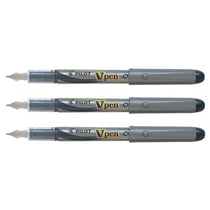 Lot de 3 Stylos Plume Jetables PILOT V-Pen - Noir - Pointe moyenne - Corps argent