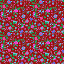 Tissu Coton imprimé Fleuris Lya sur fond Bordeaux