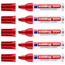 Lot de 5 marqueurs permanents - EDDING - Corps aluminium - Rouge - Pointe biseautée 2-7 mm