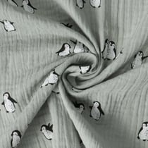 Tissu Double gaze de Coton Polaris pingouins sur fond Vert d'eau