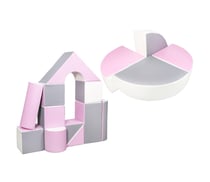 Set de 15 blocs en mousse le jeu blanc rose gris