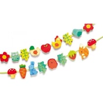 16 perles a enfiler en bois filanature + 2 cordons - djeco - dj06167