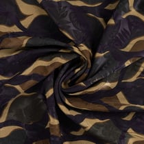 Tissu Viscose  Calypso vagues abstraites façon camouflage sur fond Brun