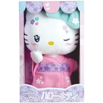 Hello Kitty Kimono Kawai Peluche +- 22 cm - Version kawai avec kimono rose et tongs.