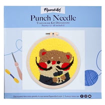 Figured'Art Punch Needle Kit Complet pour Adultes et Enfants - Chat aux grandes Moustaches - Parfait pour Débutant. Set prêt à broder taille 20x20cm avec cadre circulaire
