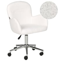 Fauteuil de Bureau Blanc en Tissu Bouclé avec Accoudoirs Siège Hauteur Ajustable sur Roulettes pour Espace de Travail Rétro Moderne