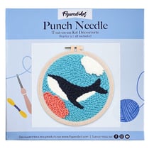 Figured'Art Punch Needle Kit Complet pour Adultes et Enfants - Orque dans la Mer - Parfait pour Débutant. Set prêt à broder taille 20x20cm avec cadre circulaire