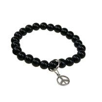 Bracelet Onyx Perles rondes 8 mm et Breloque Paix - Omsaé