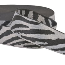 Bobine 14,5m sangle imprimé animalier zèbre 38mm gris noir