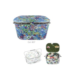 Boîte à couture 21x31x17,5cm fleurs bleues