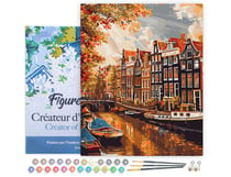Peinture par Numéro Figured'Art avec Cadre - Soleil à Amsterdam - Kit de Loisir Créatif DIY Numéro d'Art Complet - 40x50cm toile tendue sur châssis