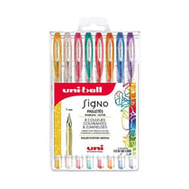 Uni-ball - Gamme SIGNO PAILLETE - réf : UM120SP/8 - Roller écriture moyenne - Pochette de 8 - 1 mm - Rose - Bleu - Orange - Vert - Rouge - Argent - Or - Violet / pailletés