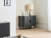 Commode Noire en MDF Pieds en Métal Portes Coulissantes Style Retro