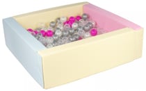 Piscine à balles carrée avec 300 balles – rose, bleu, jaune p/perle, transparent, rose, argent - Velinda