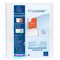 Classeur personnalisable rigide 2 poches KreaCover - 2 anneaux en D 40mm - A4 maxi - Blanc - x 10 - Exacompta