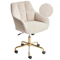 Chaise de Bureau Beige en Tissu Polyester Structure Métallique Pivotante Ajustable Mobilier de Bureau Réglable