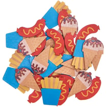 36 Confettis en bois - hot-dog, frites, glace - multicolore