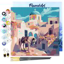 Mini Peinture par Numéros Figured'Art 20x20cm avec cadre Scène de cheval à Santorin - Petit Format
