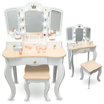 Coiffeuse Enfant +3 - Bureau avec Tiroir - Tabouret & Miroir LED - Mamabrum