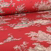 Tissu Toile de Jouy Grande largeur Au fil du temps sur fond Rouge - Au mètre