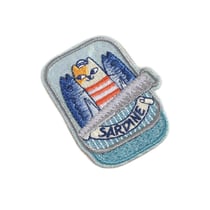 Ecusson thermocollant chat en boîte sardine 4,5cm x 5,5cm
