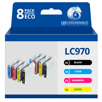 Pack compatible BROTHER LC970 8 cartouches