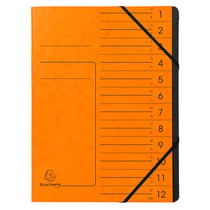 Trieur agrafé avec élastiques intérieur noir 12 compartiments - A4 - Orange - x 10 - Exacompta