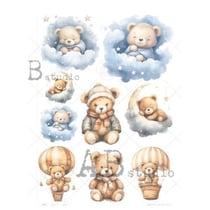1 feuille de papier de riz 21 x 29,7 cm AB Studio Milky Valley NOUNOURS NUAGE 235