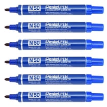 Lot de 6 marqueurs permanents - PENTEL - Pointe ogive 1,5 mm - Corps aluminium - Bleu