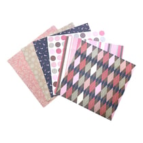 12 feuilles de papier pour Scrapbooking - Motifs rayures, fleurs, pois - Rose/Marron - 30,5x30,5cm