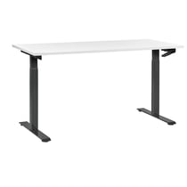 Bureau Réglable Manuellement Plateau Blanc et Structure Acier Noir 160 x 72 cm Hauteur Ajustable Assis Debout Pieds Carrés Design Moderne