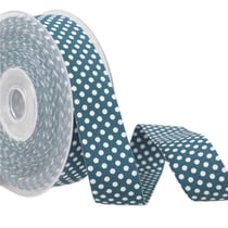Bobine 15m Ruban pois polyester Bleu canard et blanc