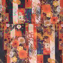 Tissu Coton imprimé Flowers stripes sur fond Orange - Au mètre