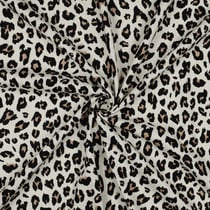 Tissu Viscose Lin imprimé Léopard Noir & Camel sur fond Ecru