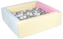Piscine à balles carrée avec 200 balles - rose, bleu, jaune (pastel)/blanc, gris, argent