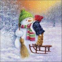 Lot de 4 serviettes en papier découpage collage 33 cm LUGE ENFANT BOHOMME DE NEIGE NO 209